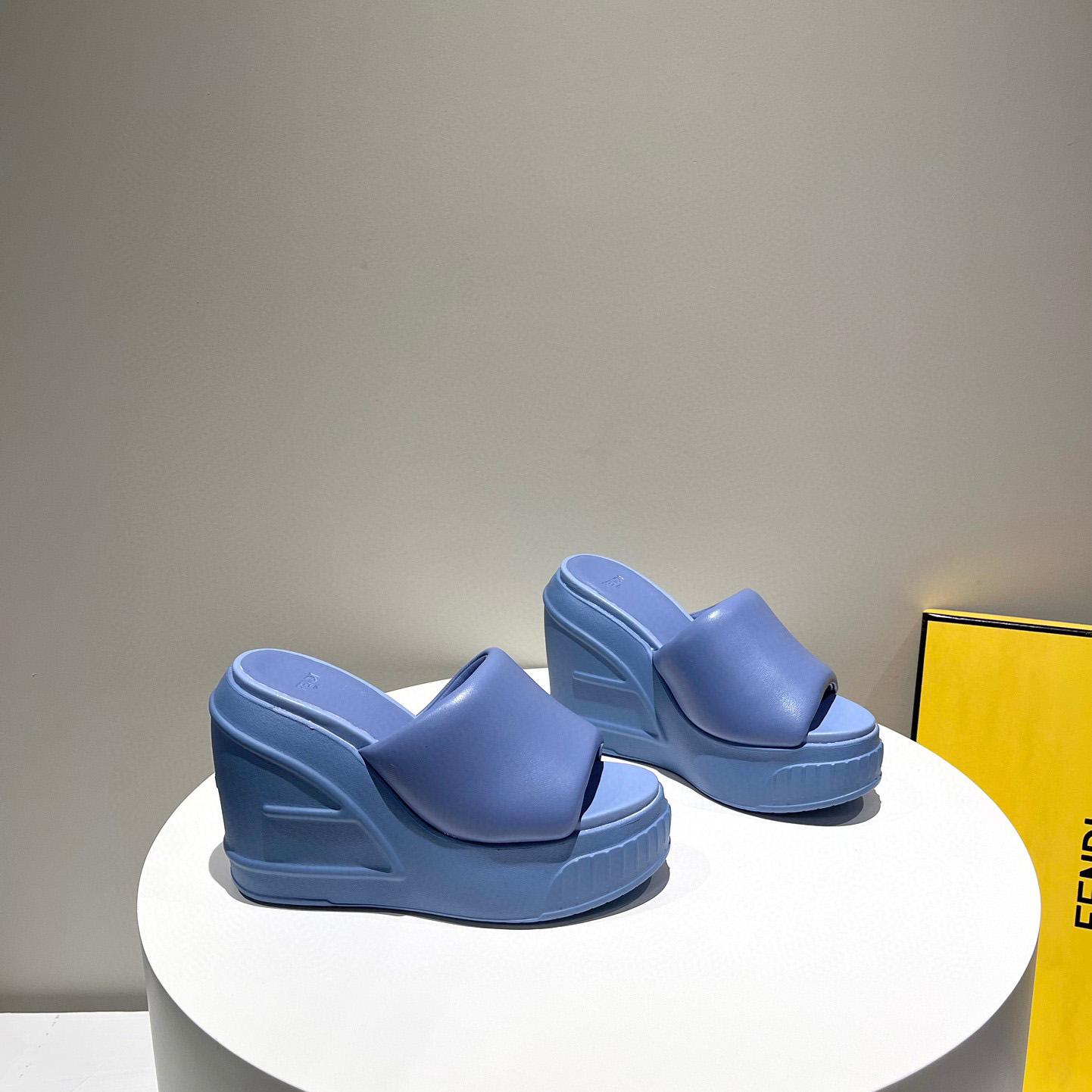 Fendi Fashion Show Blue Nappa Leather Slides - PerfectKickZ