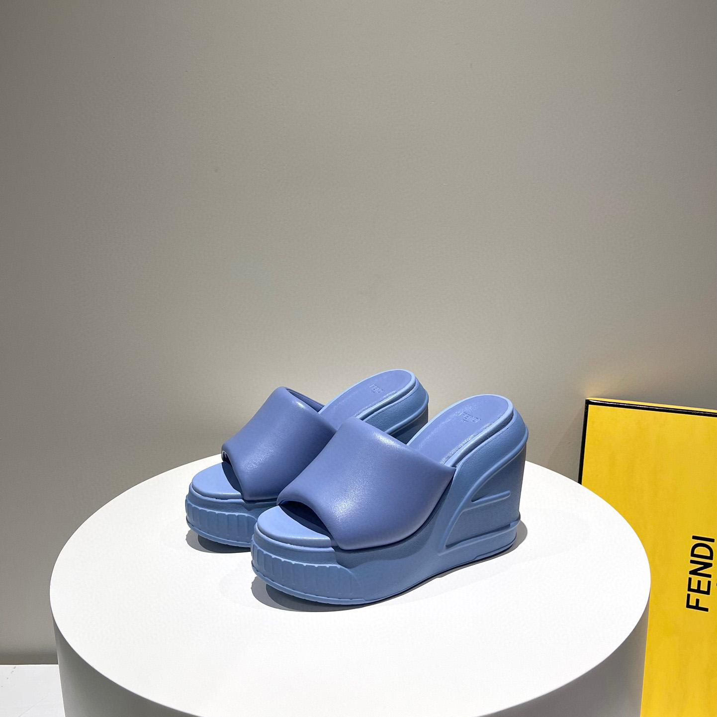 Fendi Fashion Show Blue Nappa Leather Slides - PerfectKickZ