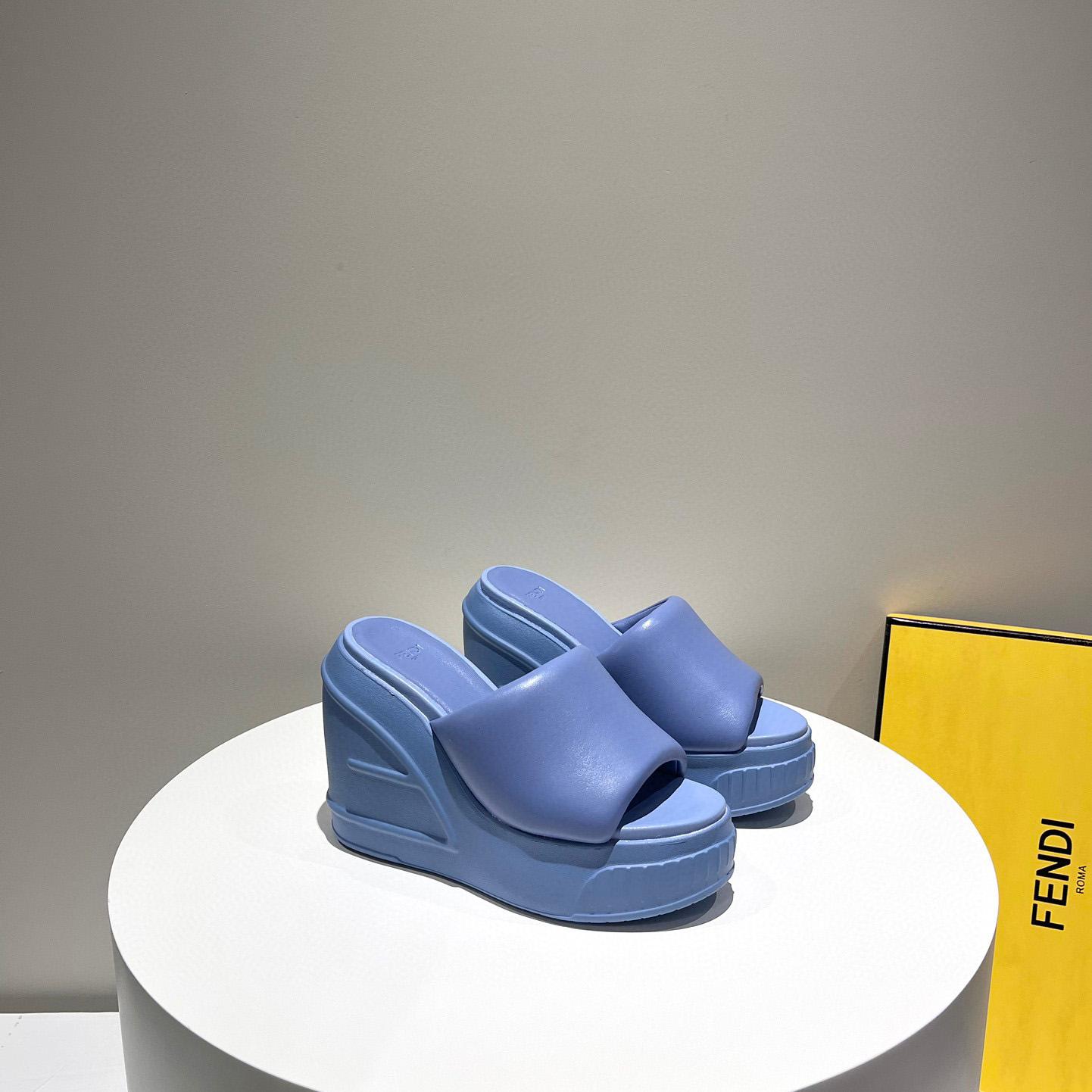 Fendi Fashion Show Blue Nappa Leather Slides - PerfectKickZ