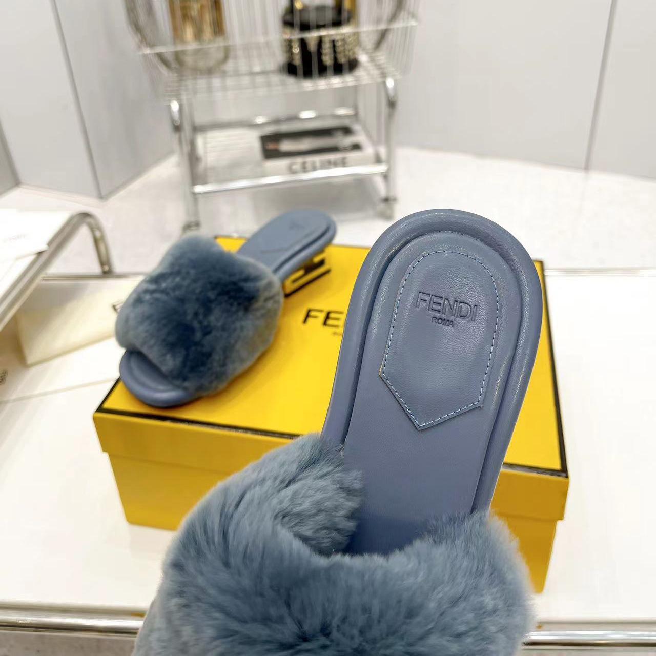 Fendi Baguette Blue Mink Slides - PerfectKickZ