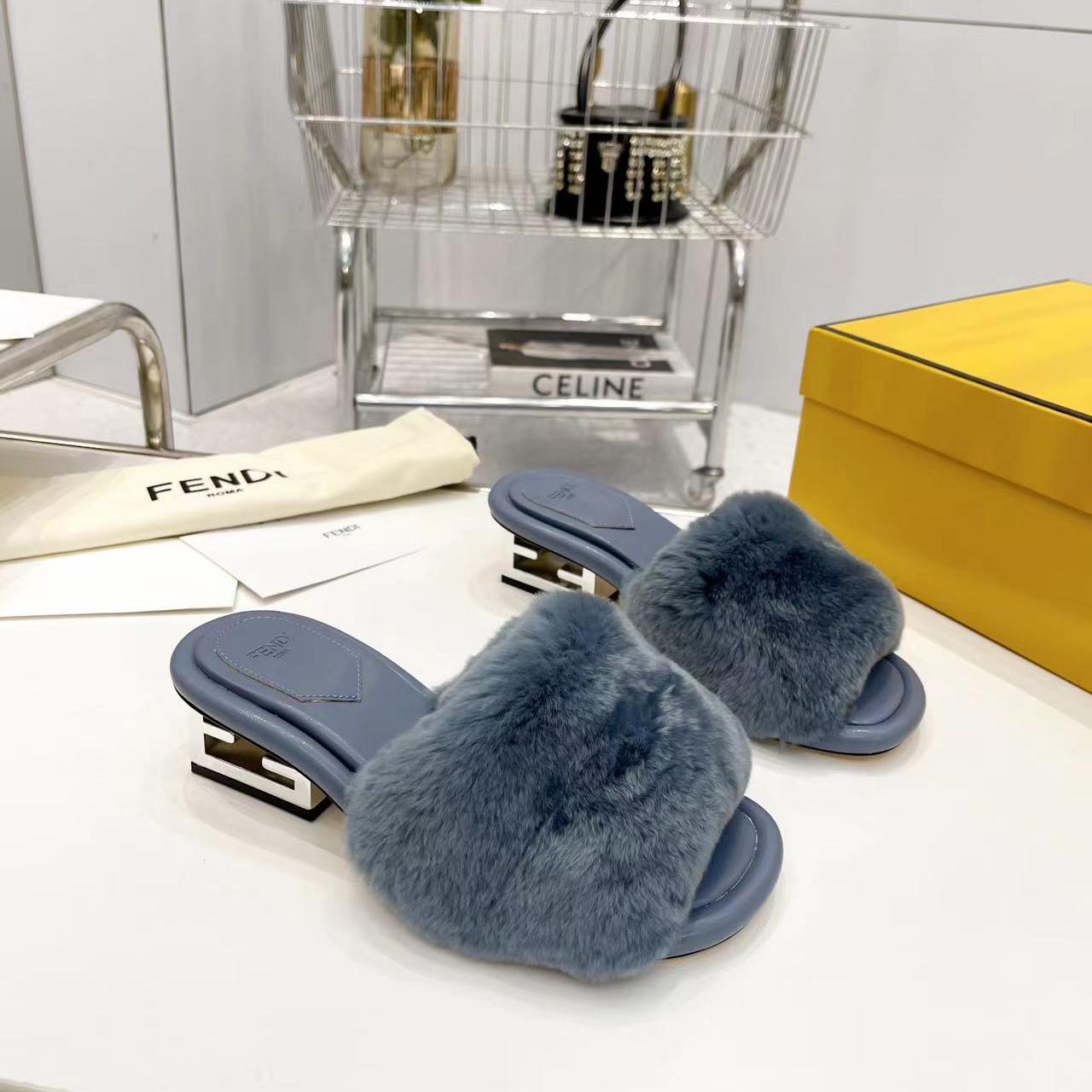 Fendi Baguette Blue Mink Slides - PerfectKickZ