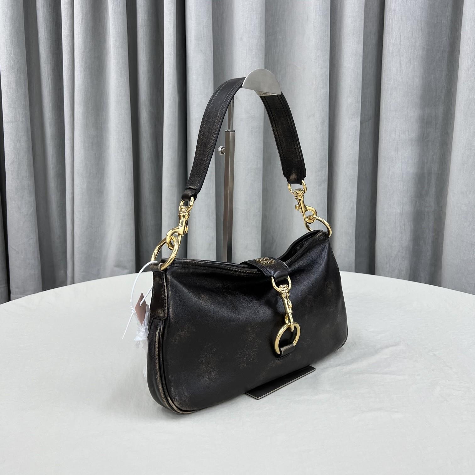 Miu Miu Leather Shoulder Bag With Snap Hook - PerfectKickZ
