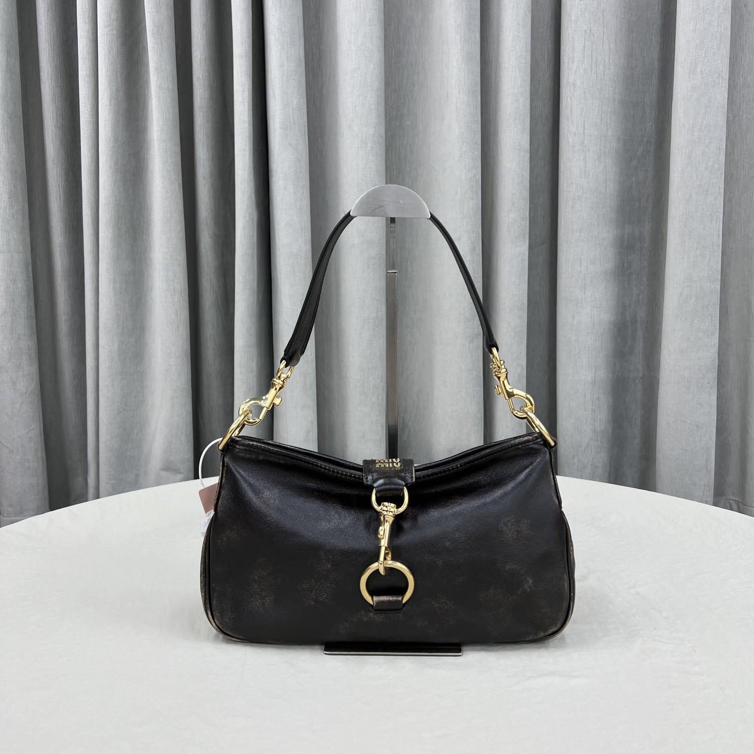Miu Miu Leather Shoulder Bag With Snap Hook - PerfectKickZ