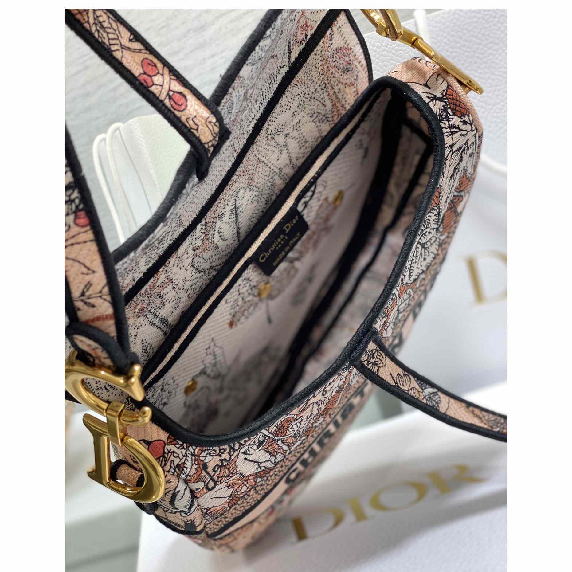 Dior Saddle Bag Metallic Pink Brocart Embroidery - PerfectKickZ