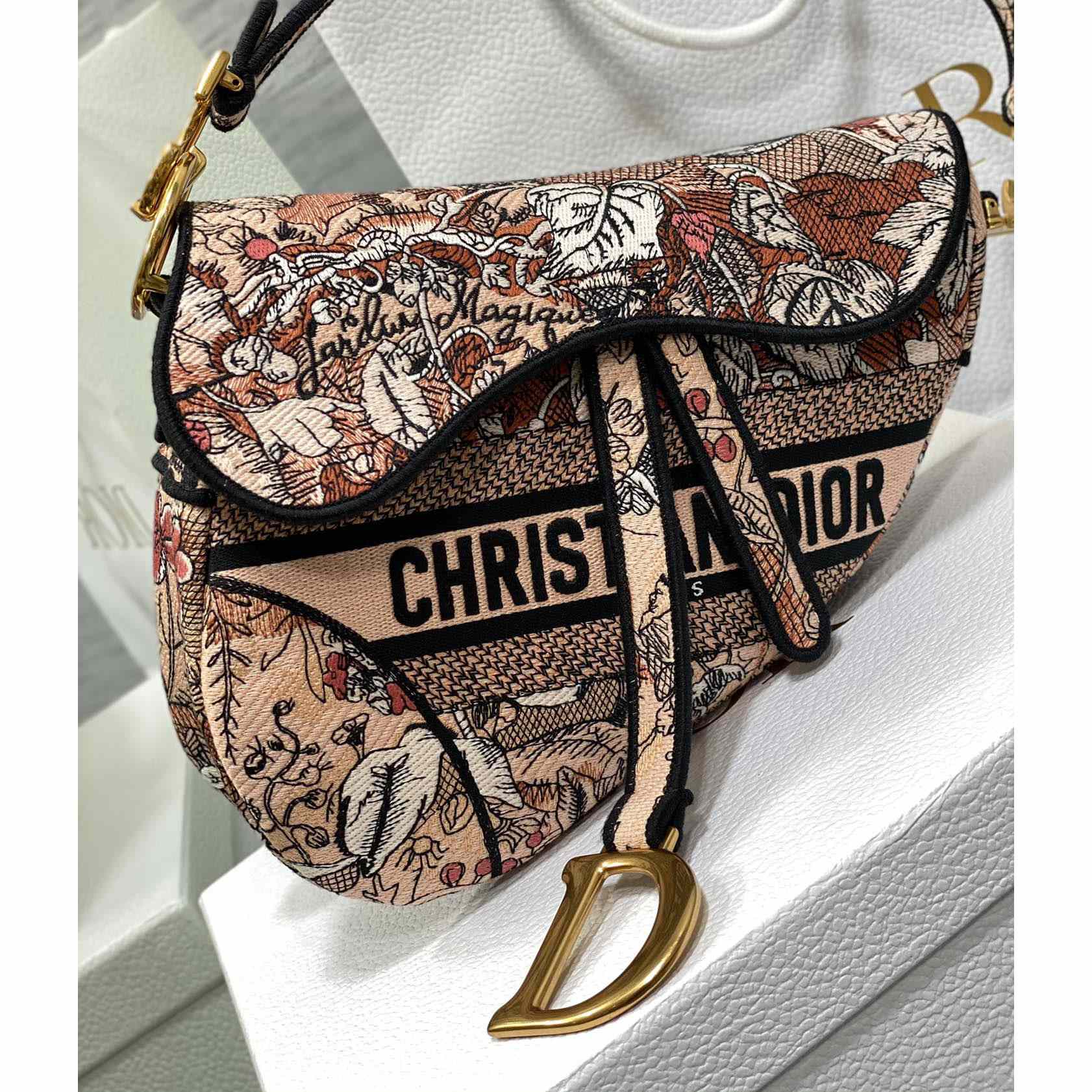 Dior Saddle Bag Metallic Pink Brocart Embroidery - PerfectKickZ
