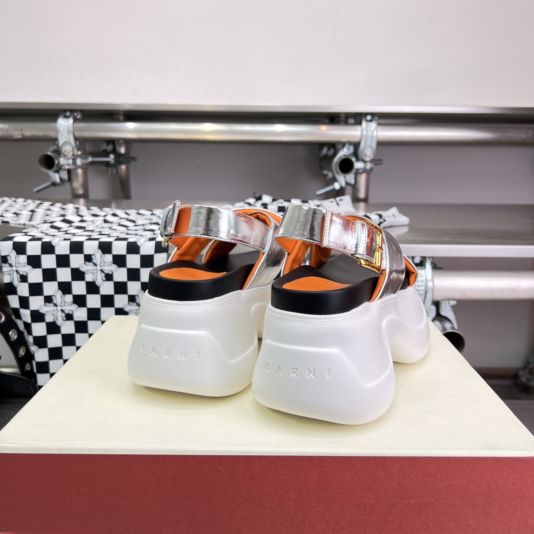 Marni Silver Mirrored Leather Criss-cross Aras 23 Sandal - PerfectKickZ