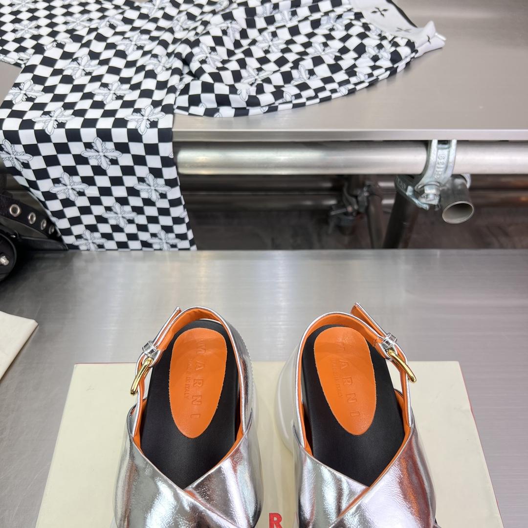 Marni Silver Mirrored Leather Criss-cross Aras 23 Sandal - PerfectKickZ