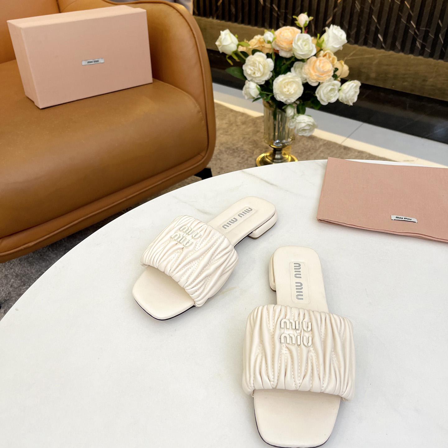 Miu Miu Matelassé Nappa Leather Slides - PerfectKickZ