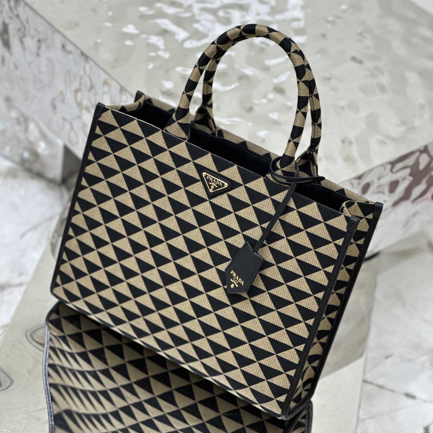 Prada Large Prada Symbole Embroidered Fabric Handbag - PerfectKickZ