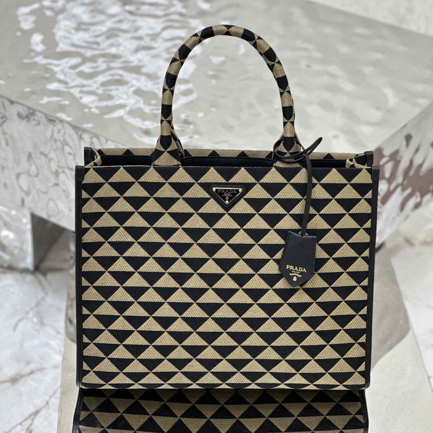 Prada Large Prada Symbole Embroidered Fabric Handbag - PerfectKickZ