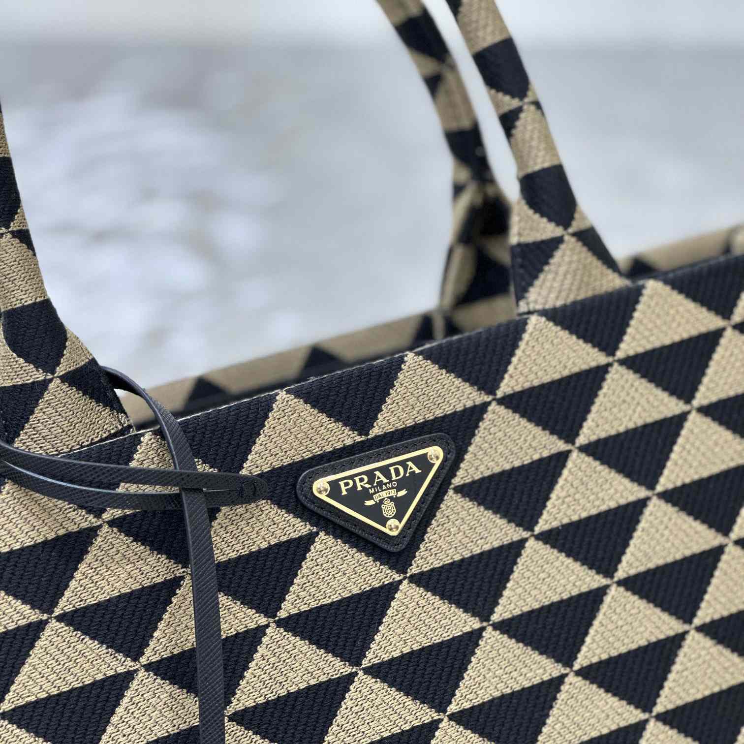 Prada Large Prada Symbole Embroidered Fabric Handbag - 