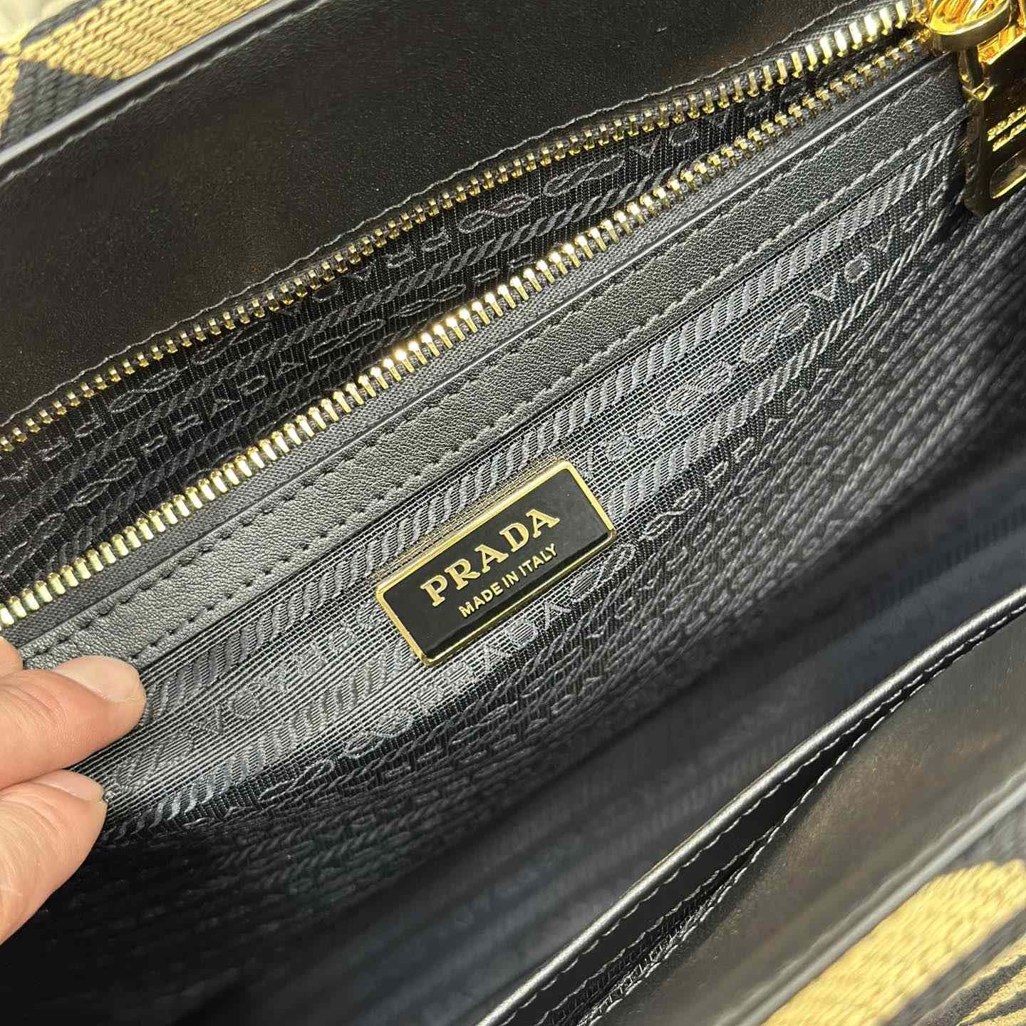 Prada Large Prada Symbole Embroidered Fabric Handbag - 