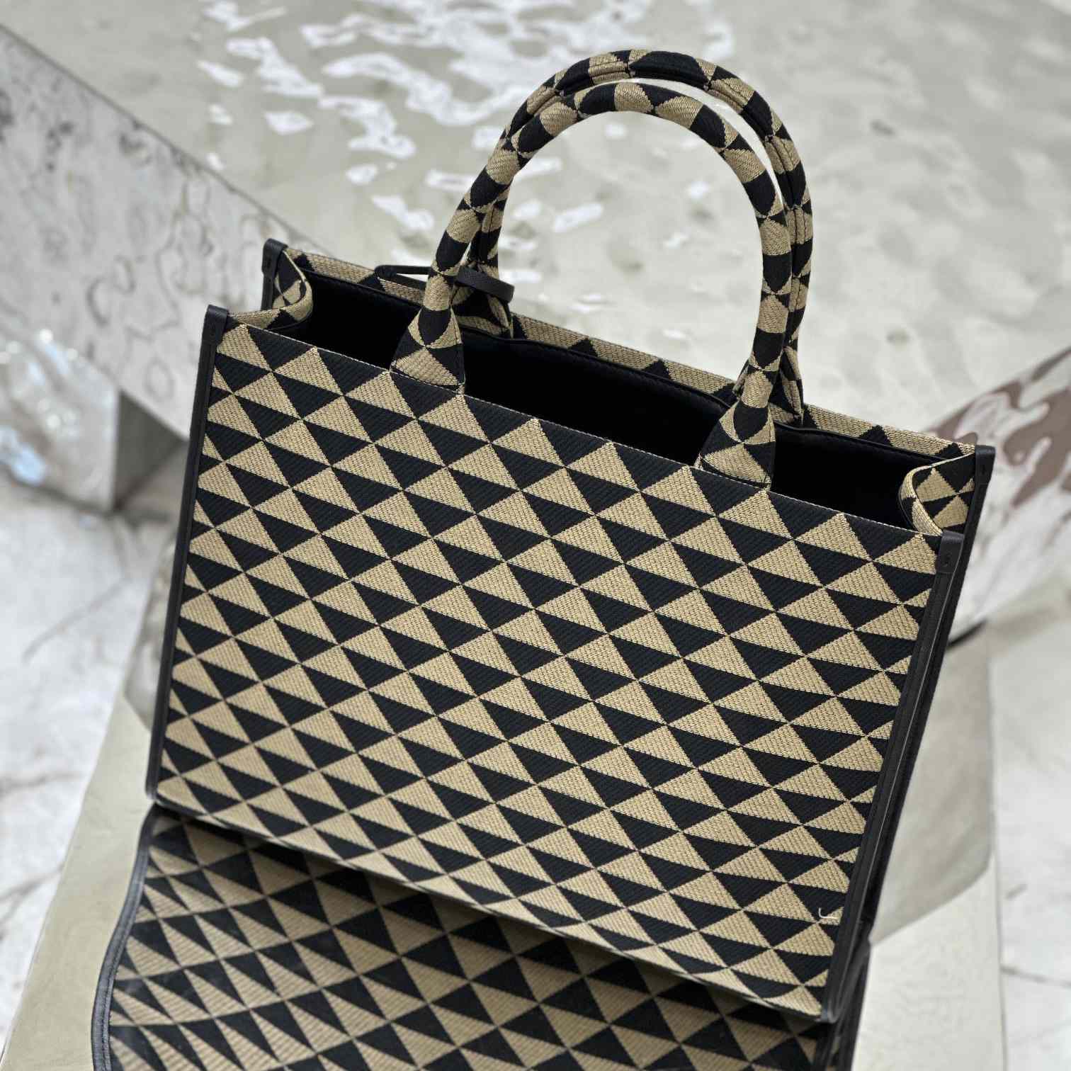 Prada Large Prada Symbole Embroidered Fabric Handbag - 