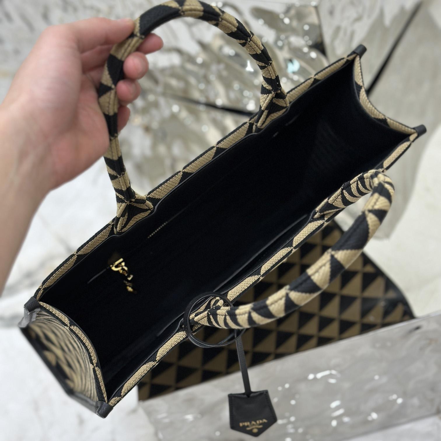 Prada Large Prada Symbole Embroidered Fabric Handbag - 