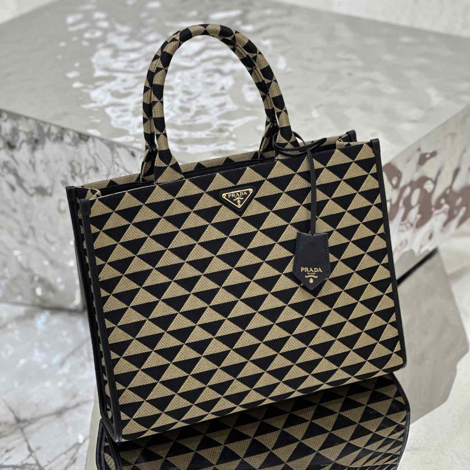 Prada Large Prada Symbole Embroidered Fabric Handbag - 
