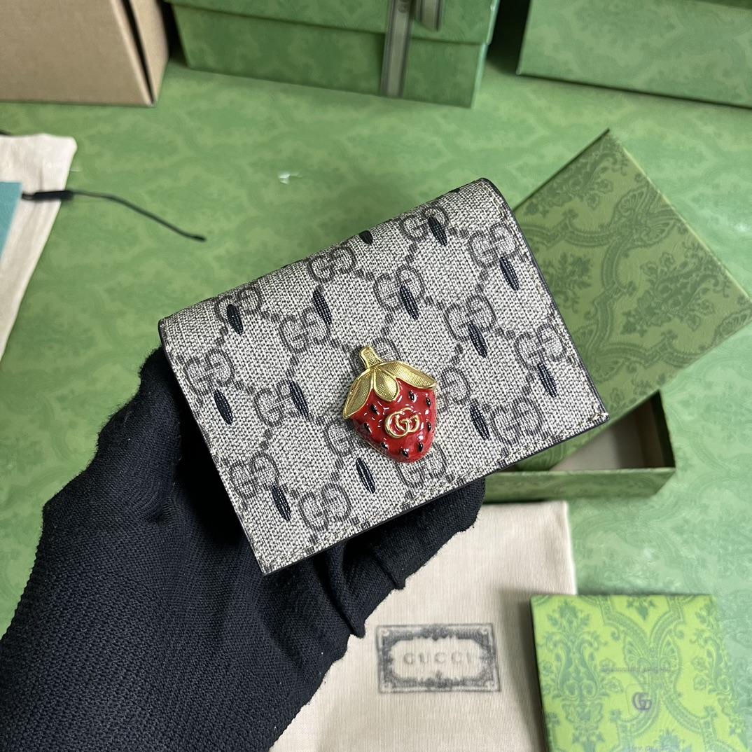 Gucci Card Case Wallet With Double G Strawberry - PerfectKickZ