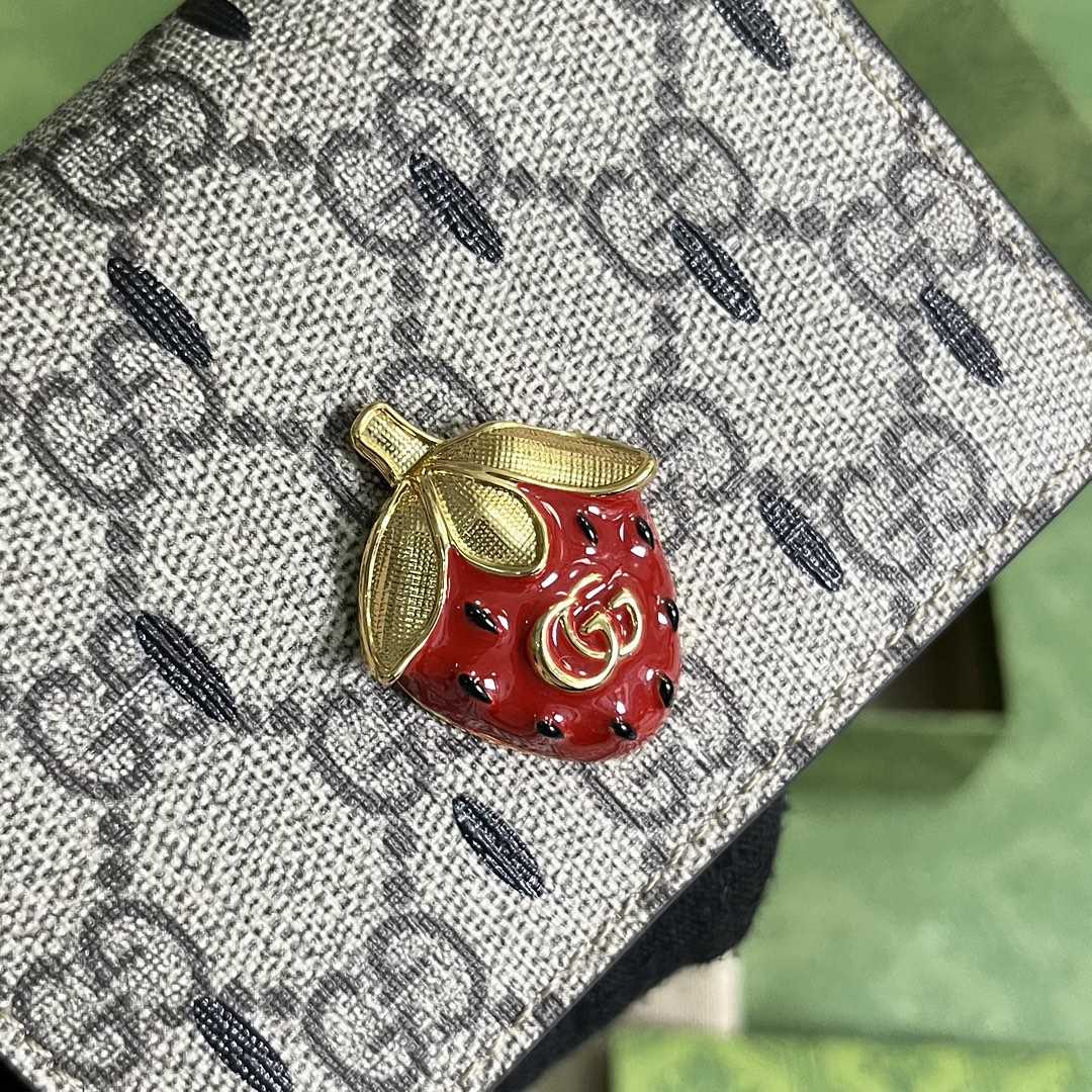 Gucci Card Case Wallet With Double G Strawberry - PerfectKickZ