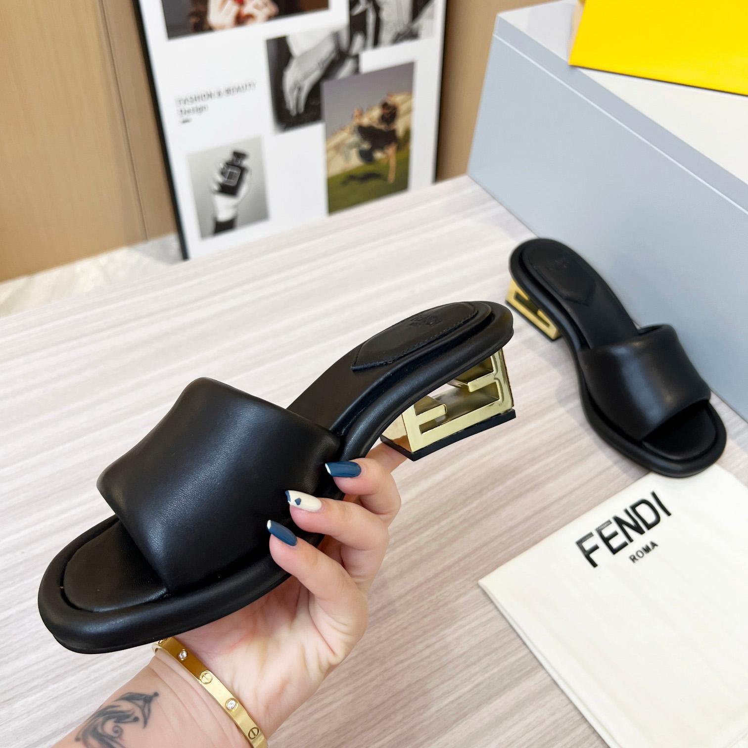 Fendi Baguette Black Nappa Leather Slides - PerfectKickZ