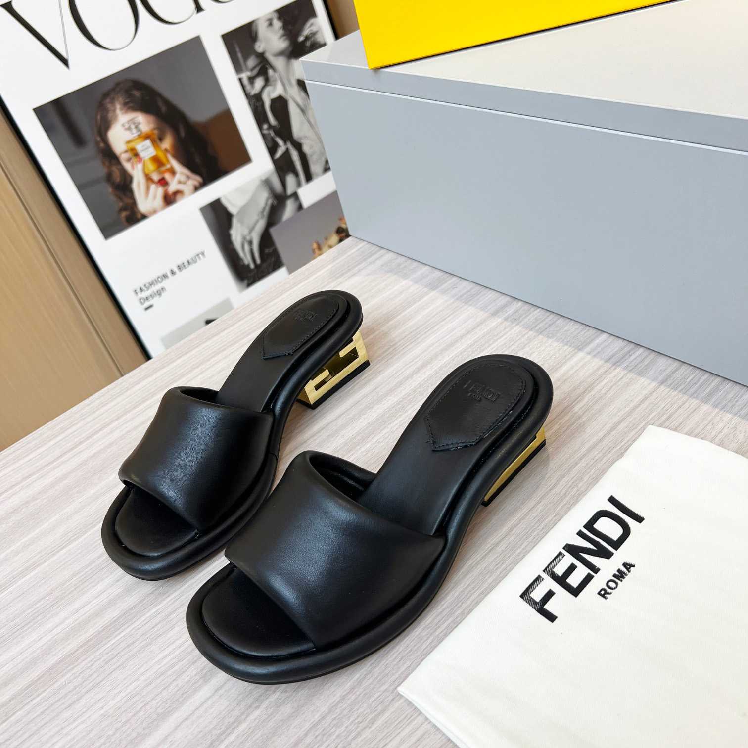 Fendi Baguette Black Nappa Leather Slides - PerfectKickZ