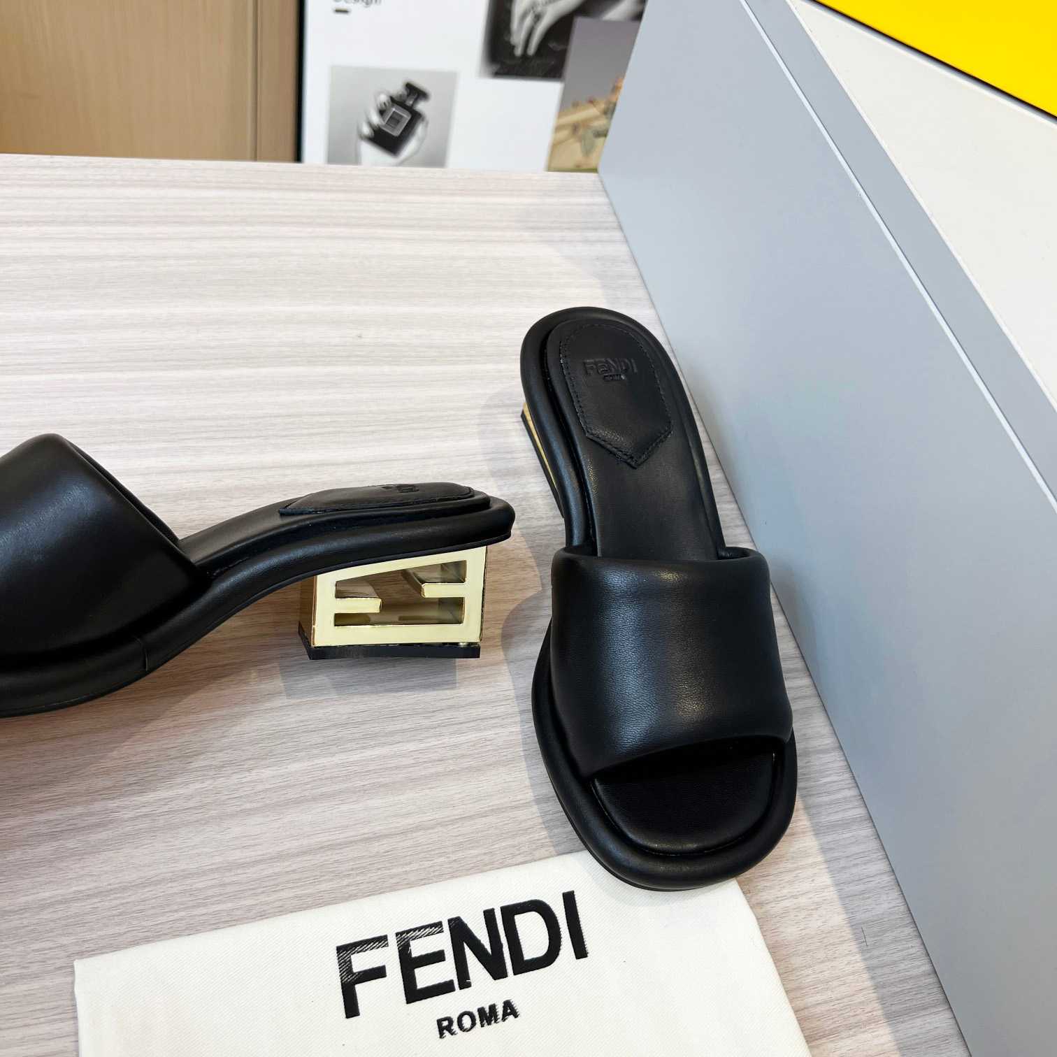 Fendi Baguette Black Nappa Leather Slides - PerfectKickZ