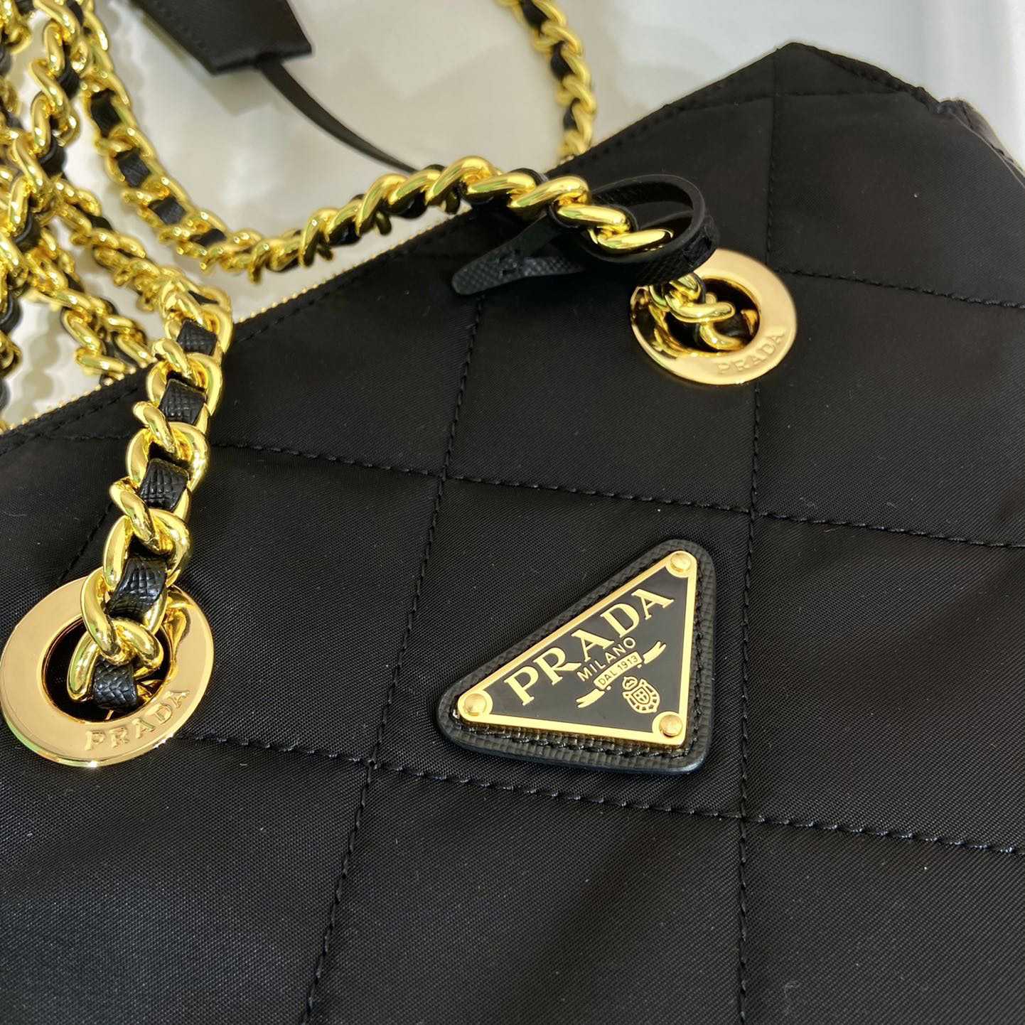Prada Nylon Tessuto Impuntu Quilted Shoulder Bag Black (25-24-5cm) - PerfectKickZ