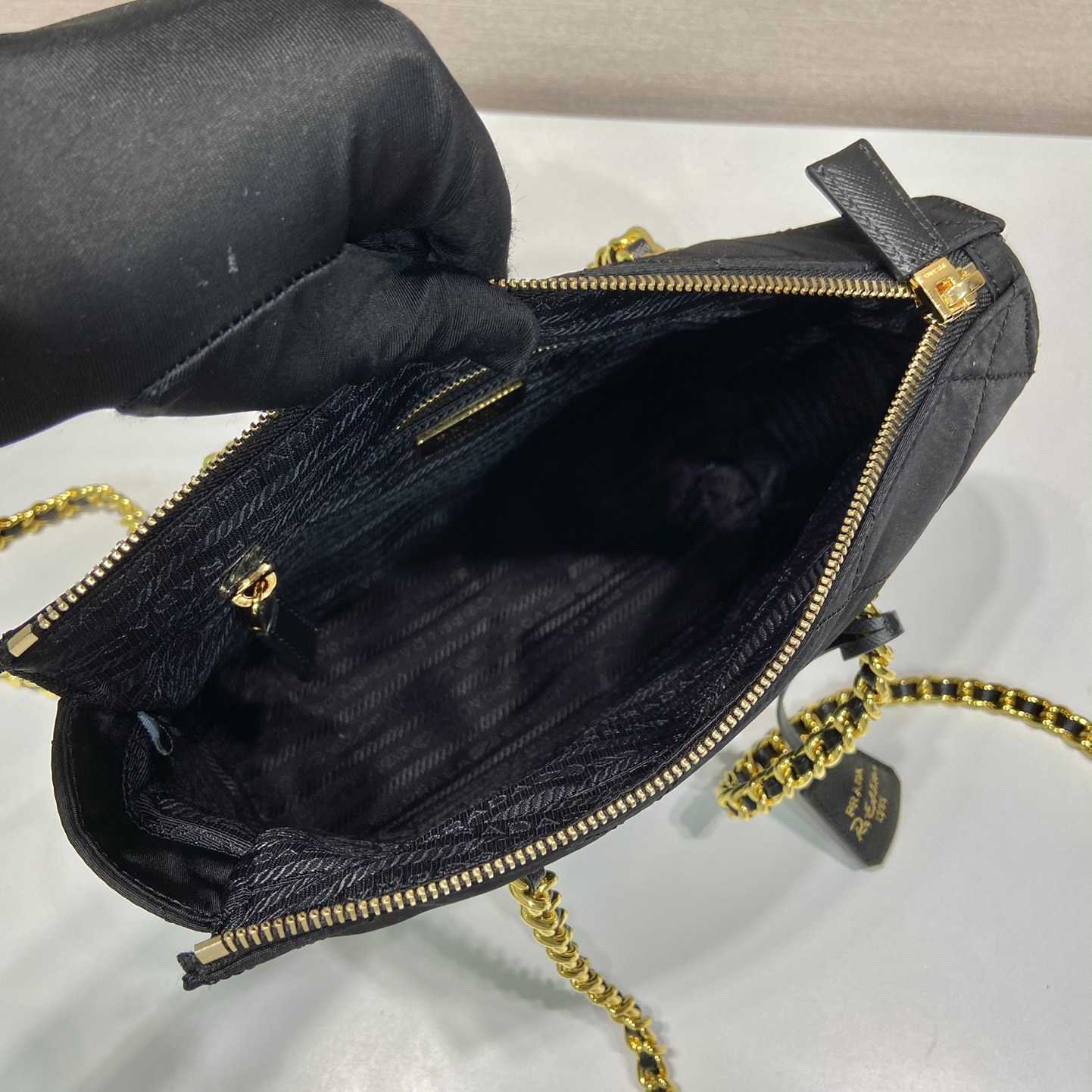Prada Nylon Tessuto Impuntu Quilted Shoulder Bag Black (25-24-5cm) - PerfectKickZ