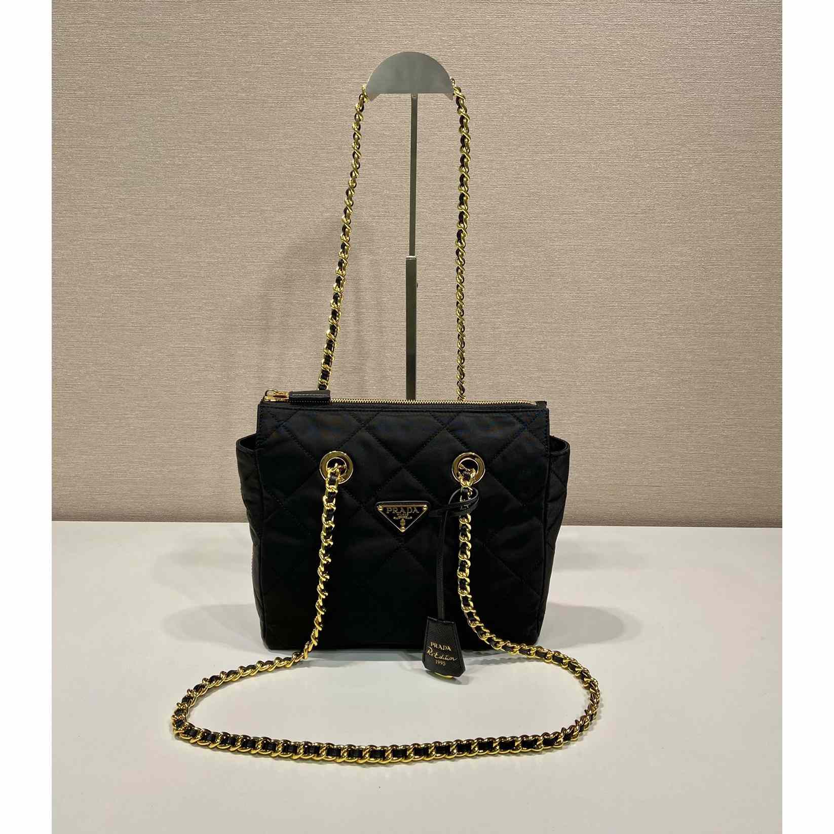 Prada Nylon Tessuto Impuntu Quilted Shoulder Bag Black (25-24-5cm) - PerfectKickZ