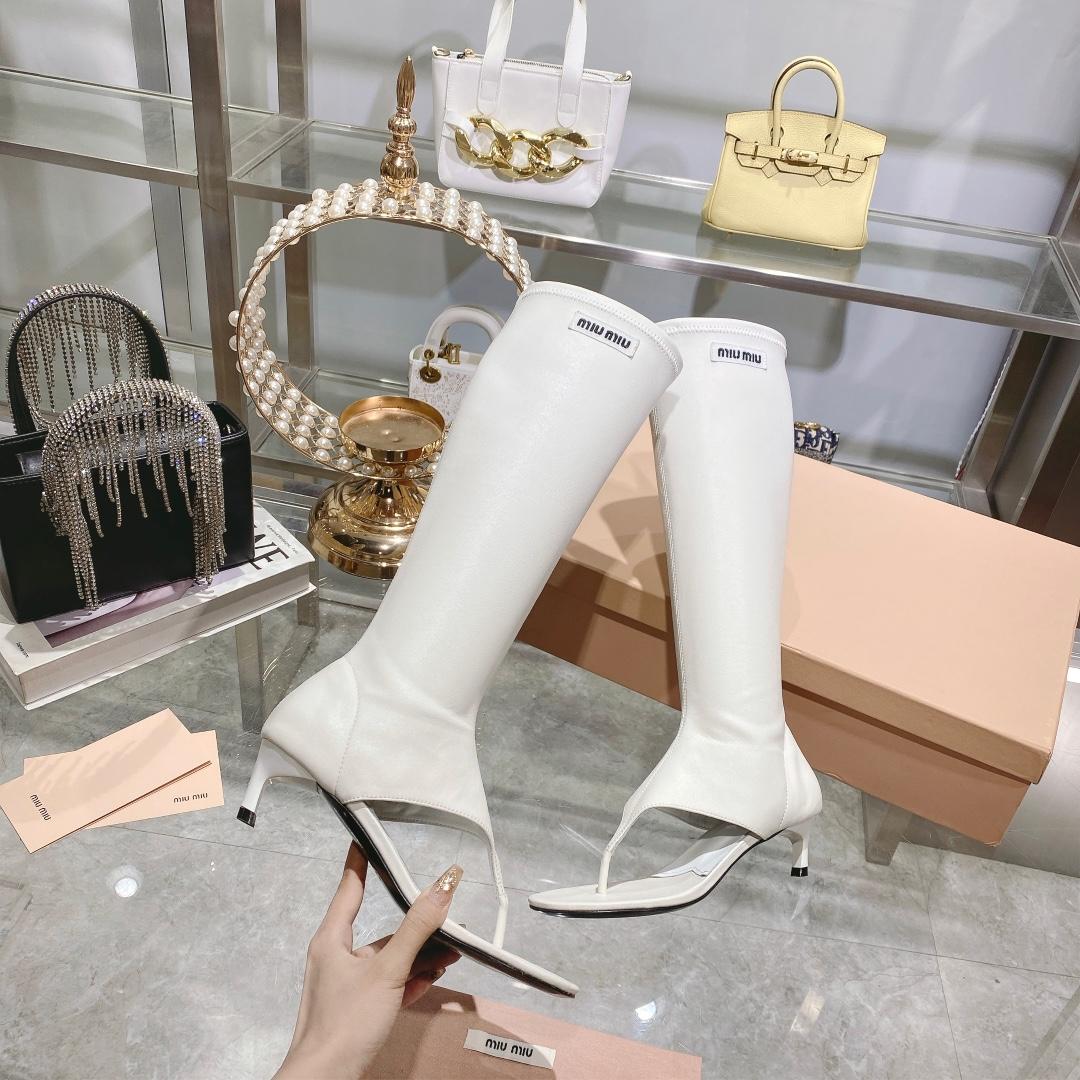Miu Miu Stretch Nappa Leather Thong Boots - PerfectKickZ