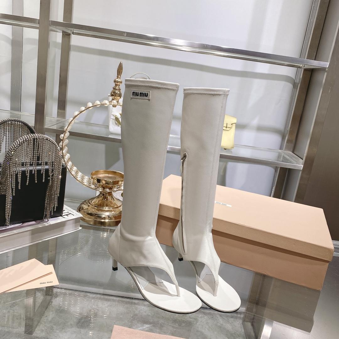 Miu Miu Stretch Nappa Leather Thong Boots - PerfectKickZ