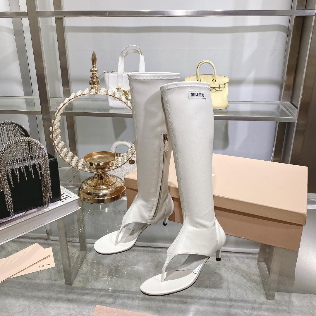 Miu Miu Stretch Nappa Leather Thong Boots - PerfectKickZ