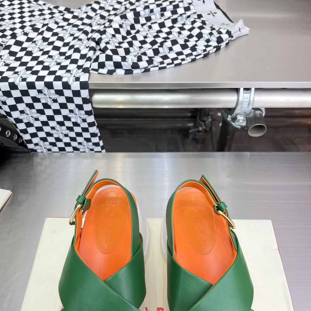 Marni Green Leather Criss-cross Aras 23 Sandal - PerfectKickZ