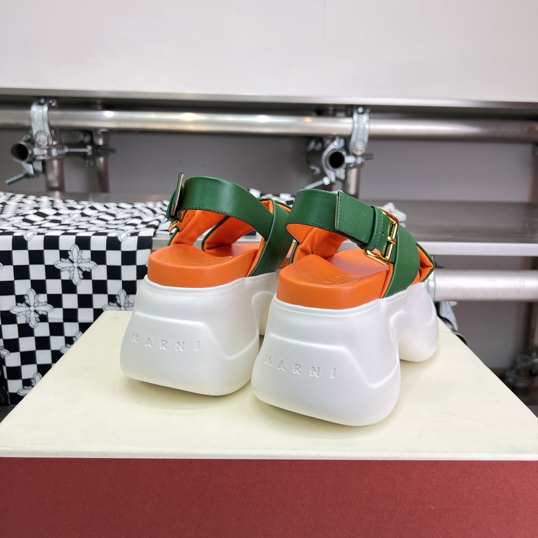 Marni Green Leather Criss-cross Aras 23 Sandal - PerfectKickZ