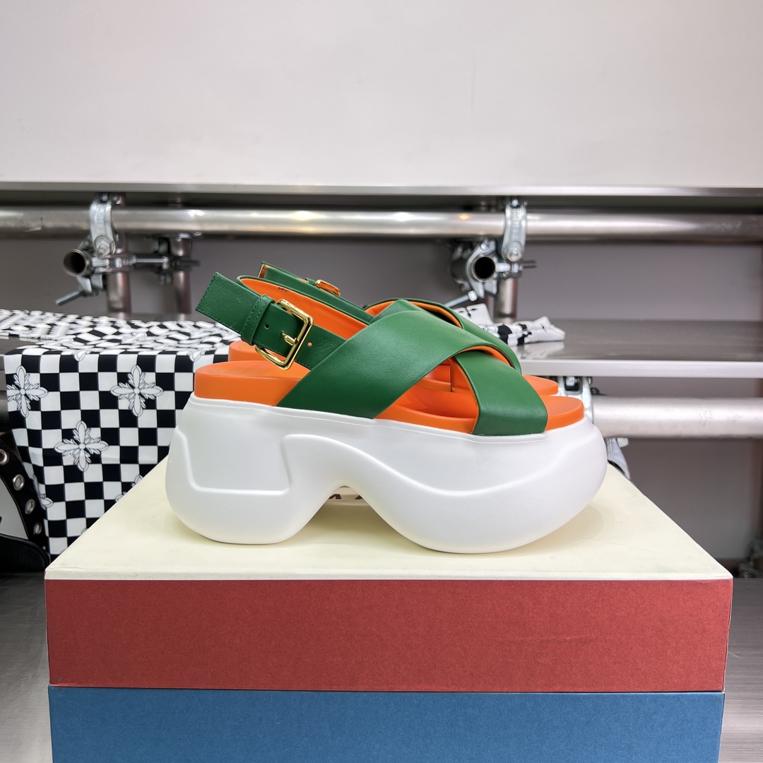 Marni Green Leather Criss-cross Aras 23 Sandal - PerfectKickZ