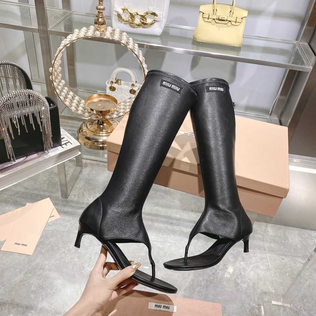 Miu Miu Stretch Nappa Leather Thong Boots - PerfectKickZ