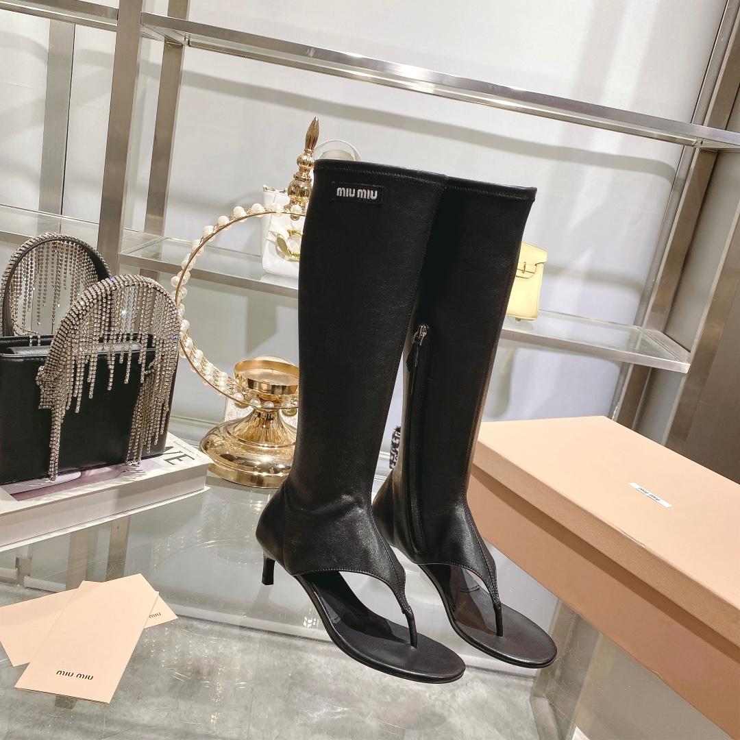 Miu Miu Stretch Nappa Leather Thong Boots - PerfectKickZ