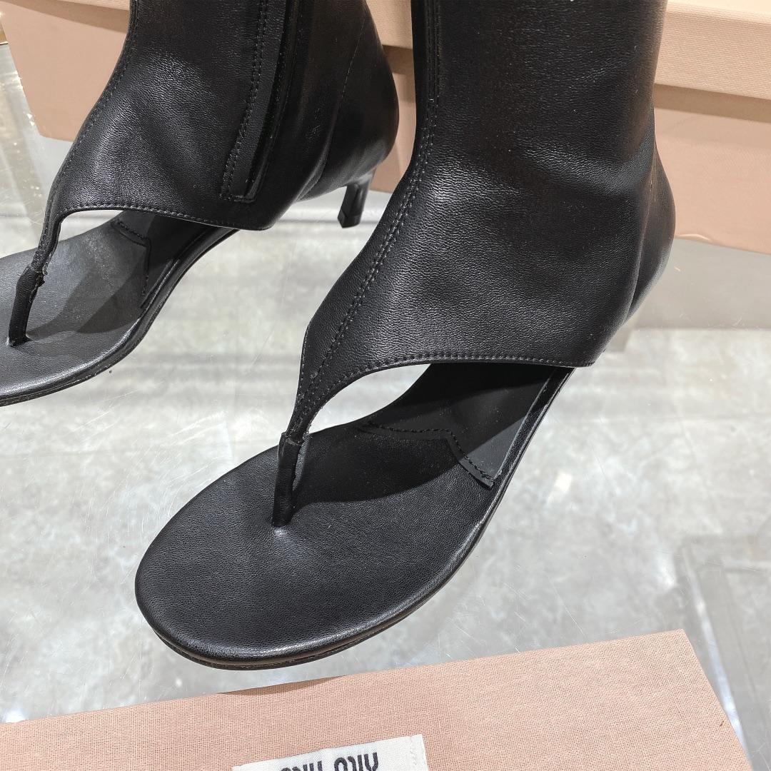 Miu Miu Stretch Nappa Leather Thong Boots - 
