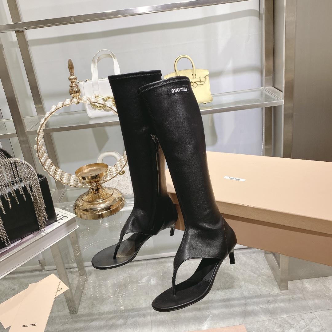 Miu Miu Stretch Nappa Leather Thong Boots - 