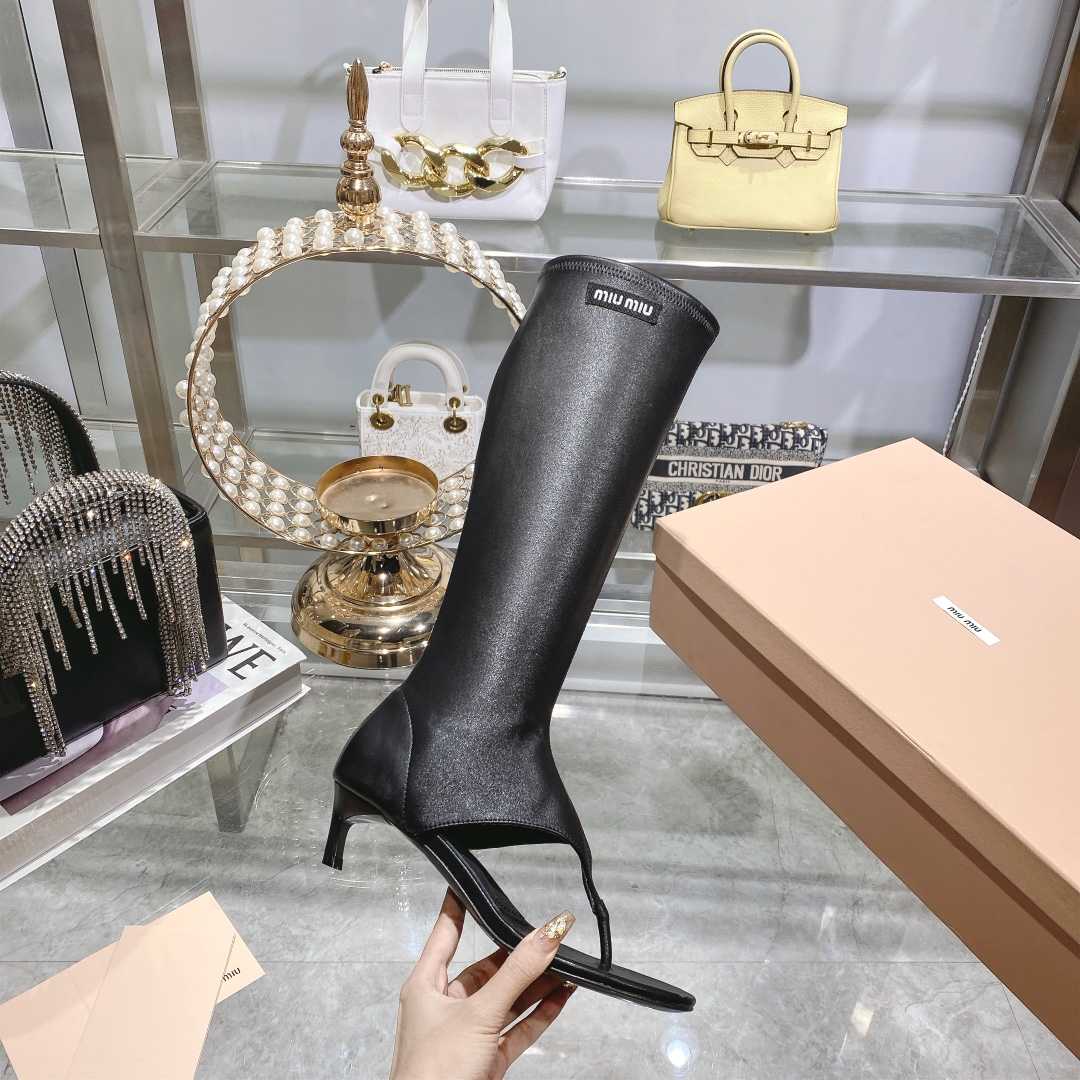 Miu Miu Stretch Nappa Leather Thong Boots - 