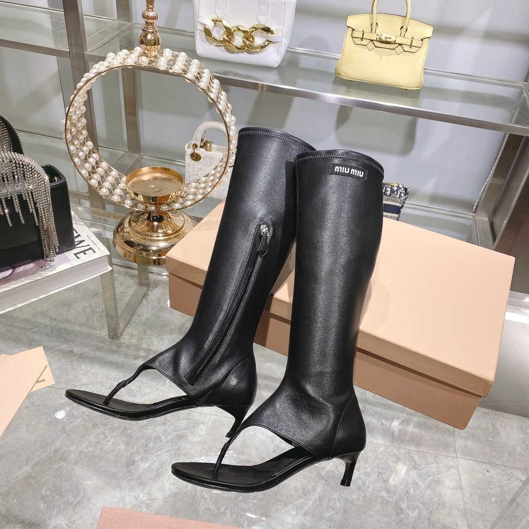 Miu Miu Stretch Nappa Leather Thong Boots - 
