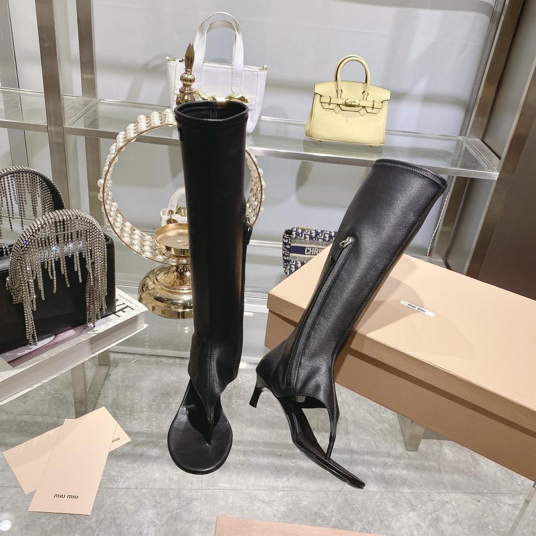 Miu Miu Stretch Nappa Leather Thong Boots - 