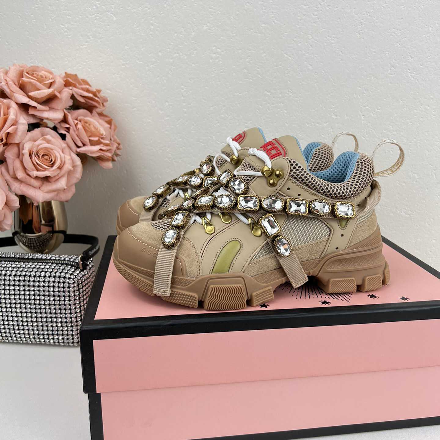 Gucci Flashtrek Sega Green Removable Crystal Sneakers - PerfectKickZ