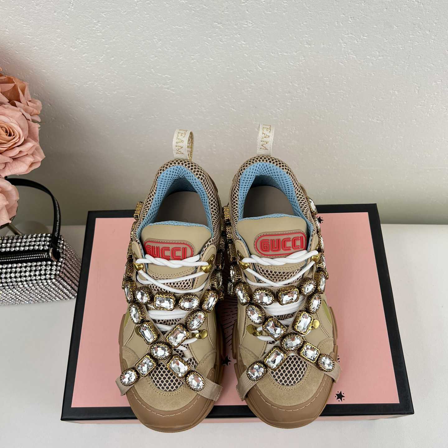 Gucci Flashtrek Sega Green Removable Crystal Sneakers - PerfectKickZ