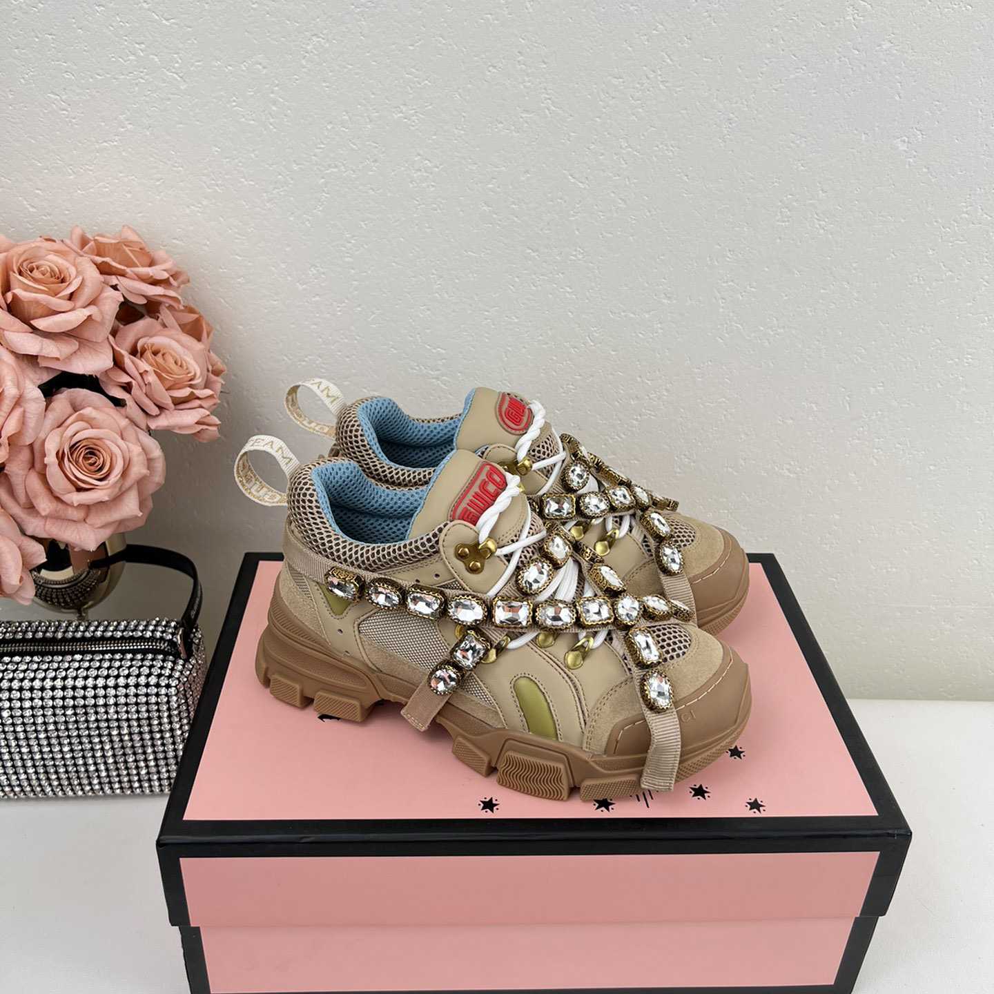 Gucci Flashtrek Sega Green Removable Crystal Sneakers - PerfectKickZ