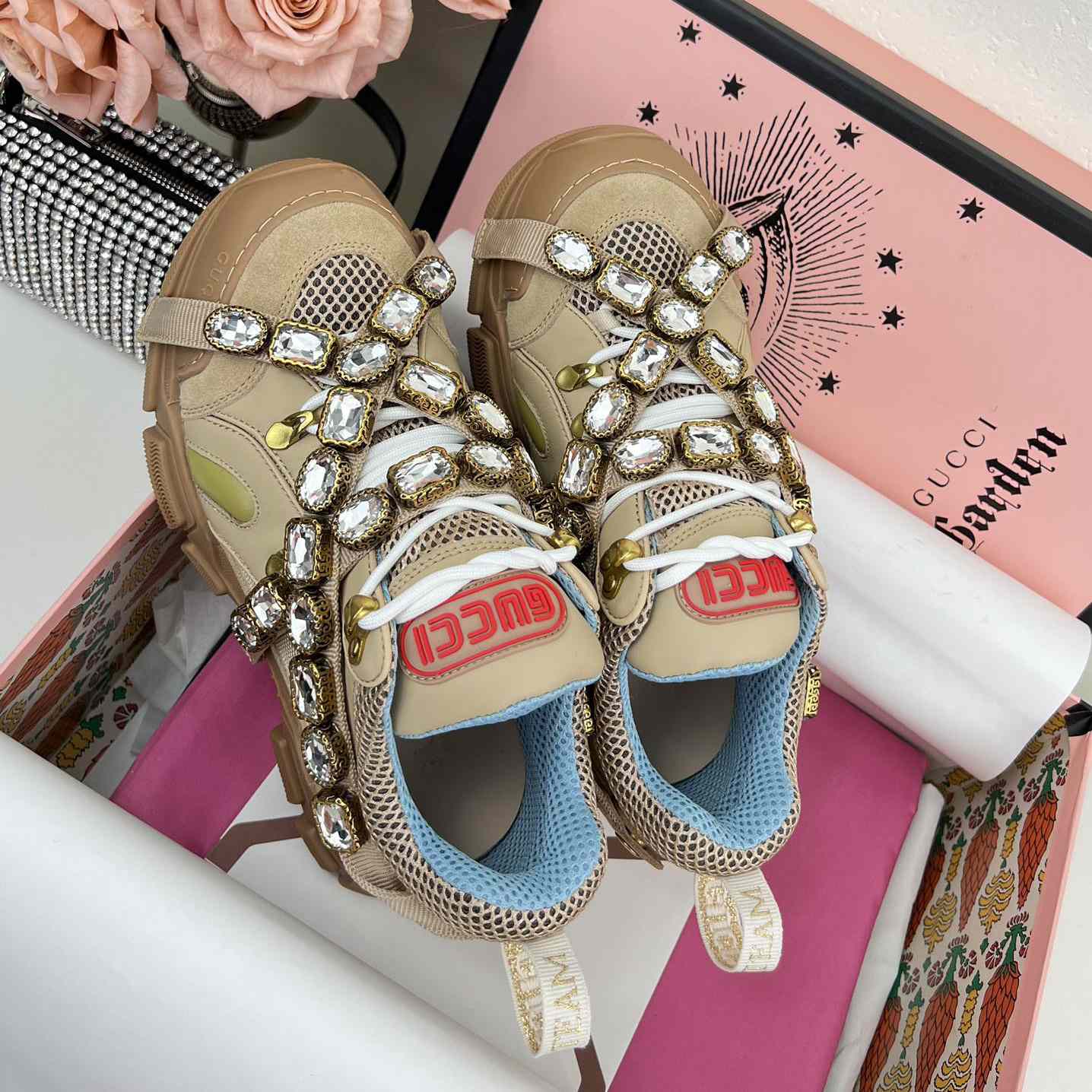 Gucci Flashtrek Sega Green Removable Crystal Sneakers - PerfectKickZ