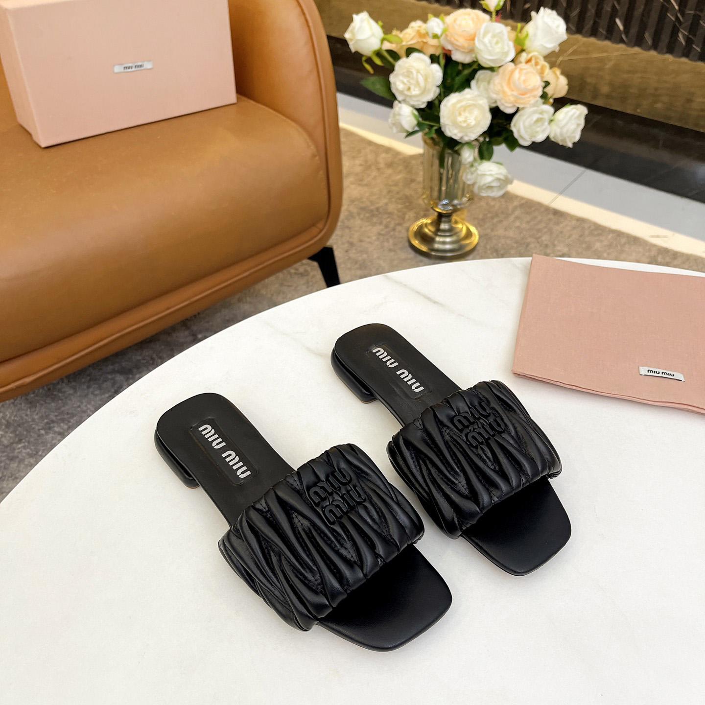 Miu Miu Matelassé Nappa Leather Slides - 