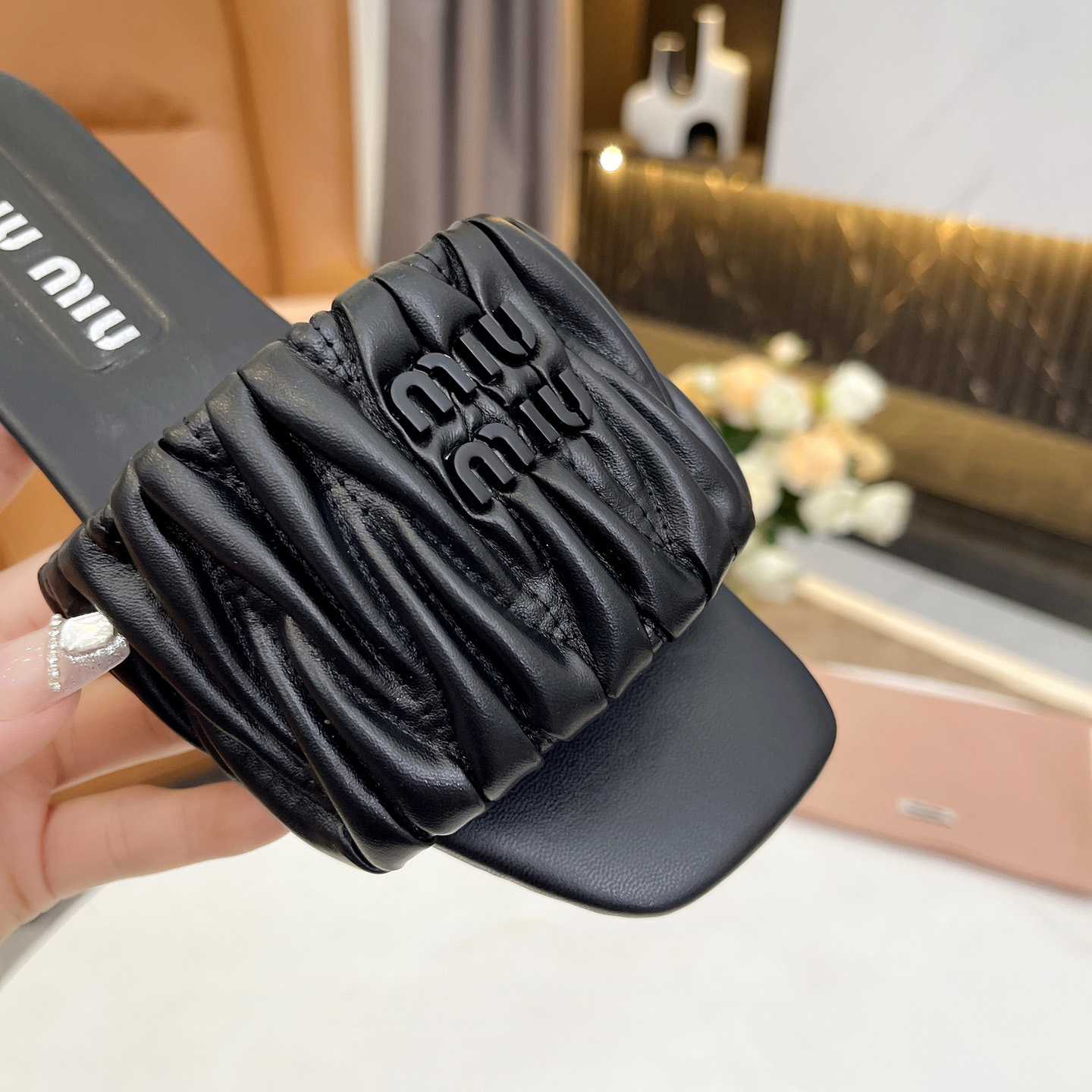 Miu Miu Matelassé Nappa Leather Slides - 