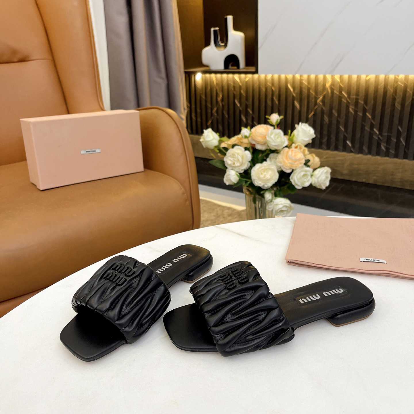 Miu Miu Matelassé Nappa Leather Slides - 
