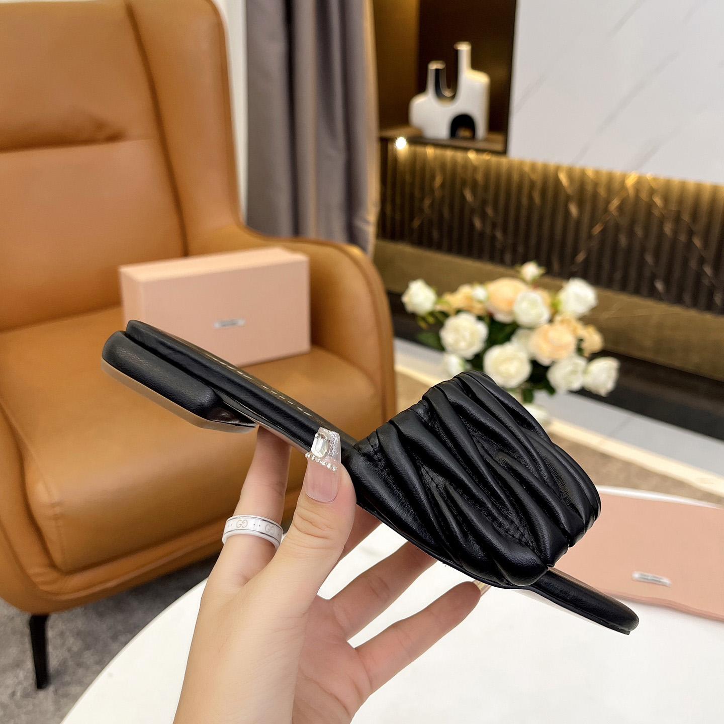 Miu Miu Matelassé Nappa Leather Slides - 