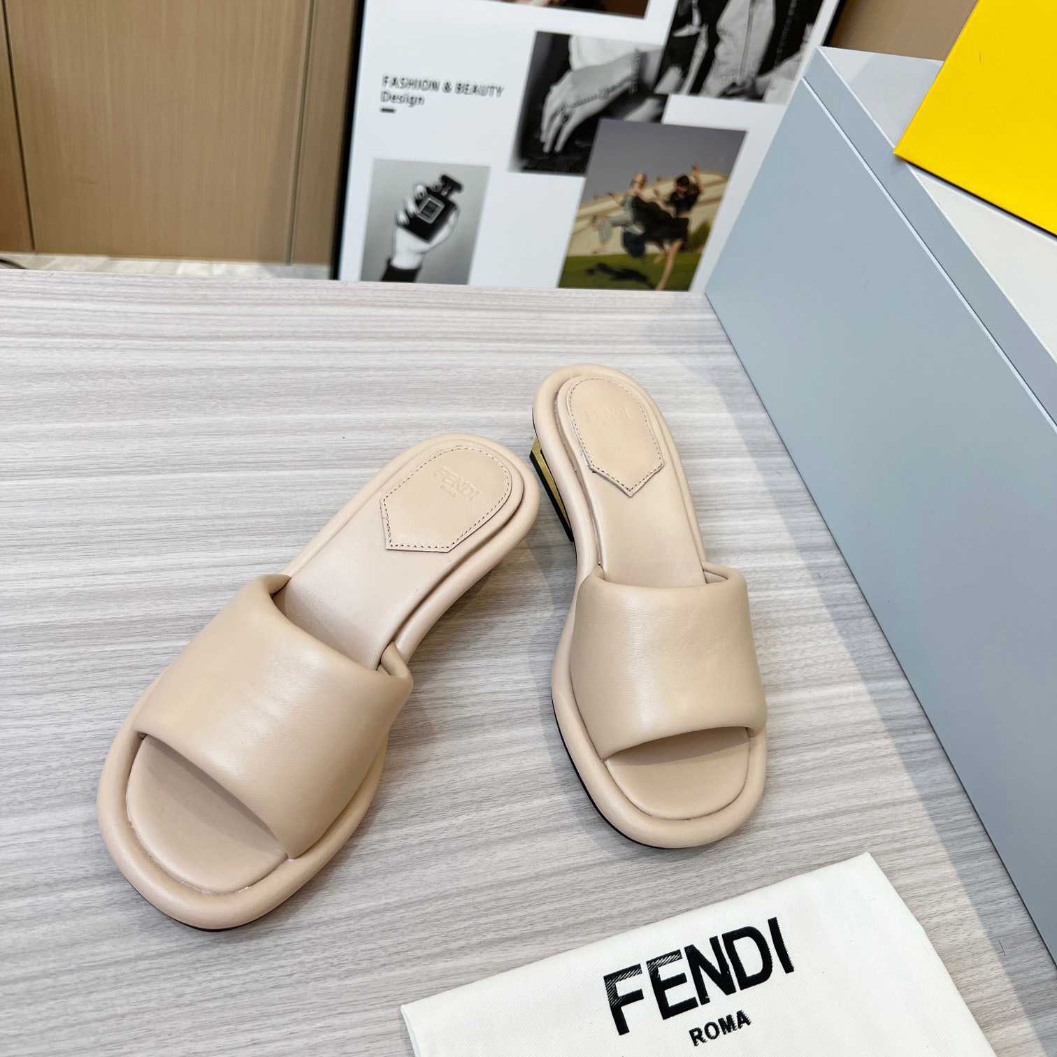 Fendi Baguette Beige Nappa Leather Slides - PerfectKickZ