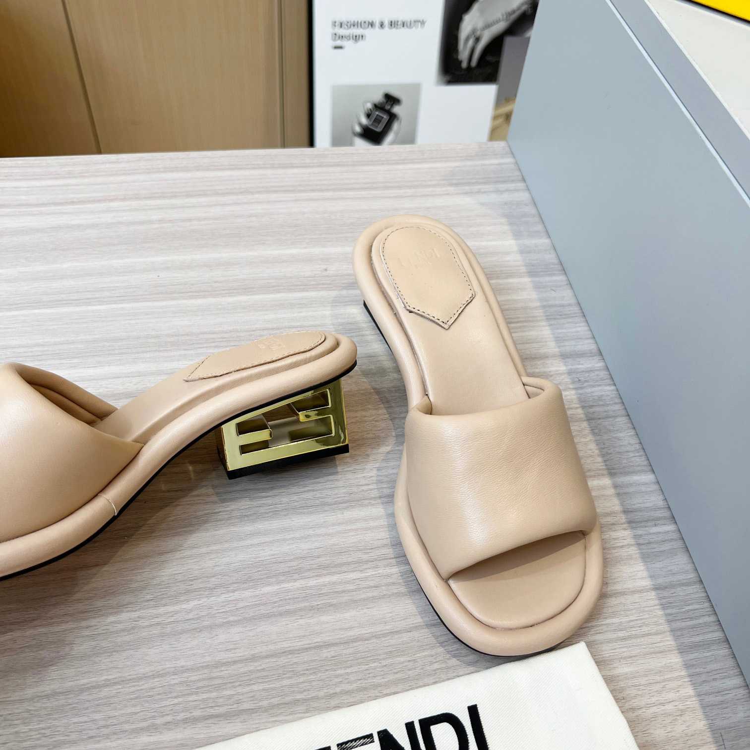 Fendi Baguette Beige Nappa Leather Slides - PerfectKickZ